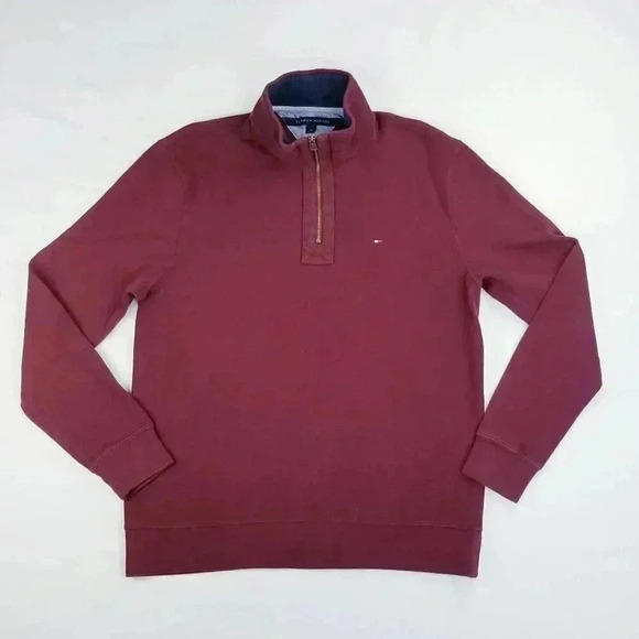 Tommy Hilfiger Large 1/4 Zip Burgundy Long Sleeve - Picture 1 of 6